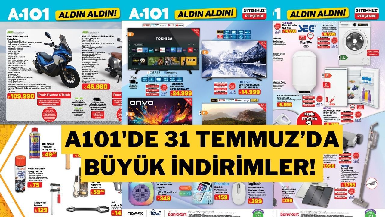 A101 31 Temmuz 2025 Aktüel Katalog Ürünler: Motosiklet, Televizyon, Beyaz Eşya İndirimleri